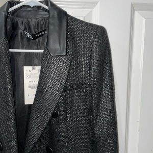 Zara leather and tweed two-tone blazer